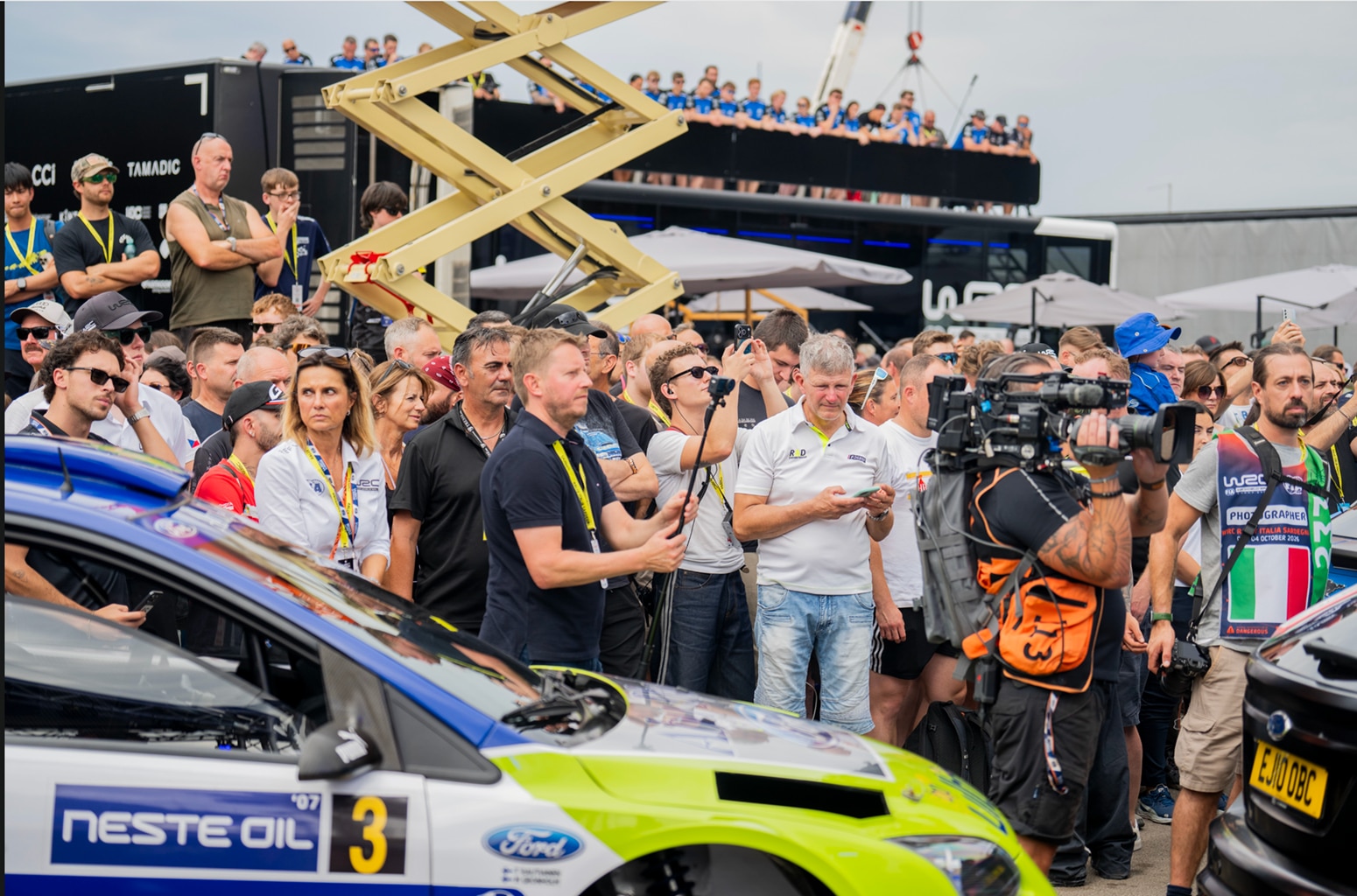 Ford fans and media at the Ford WRC launch event at Rally Sardegna 2026.